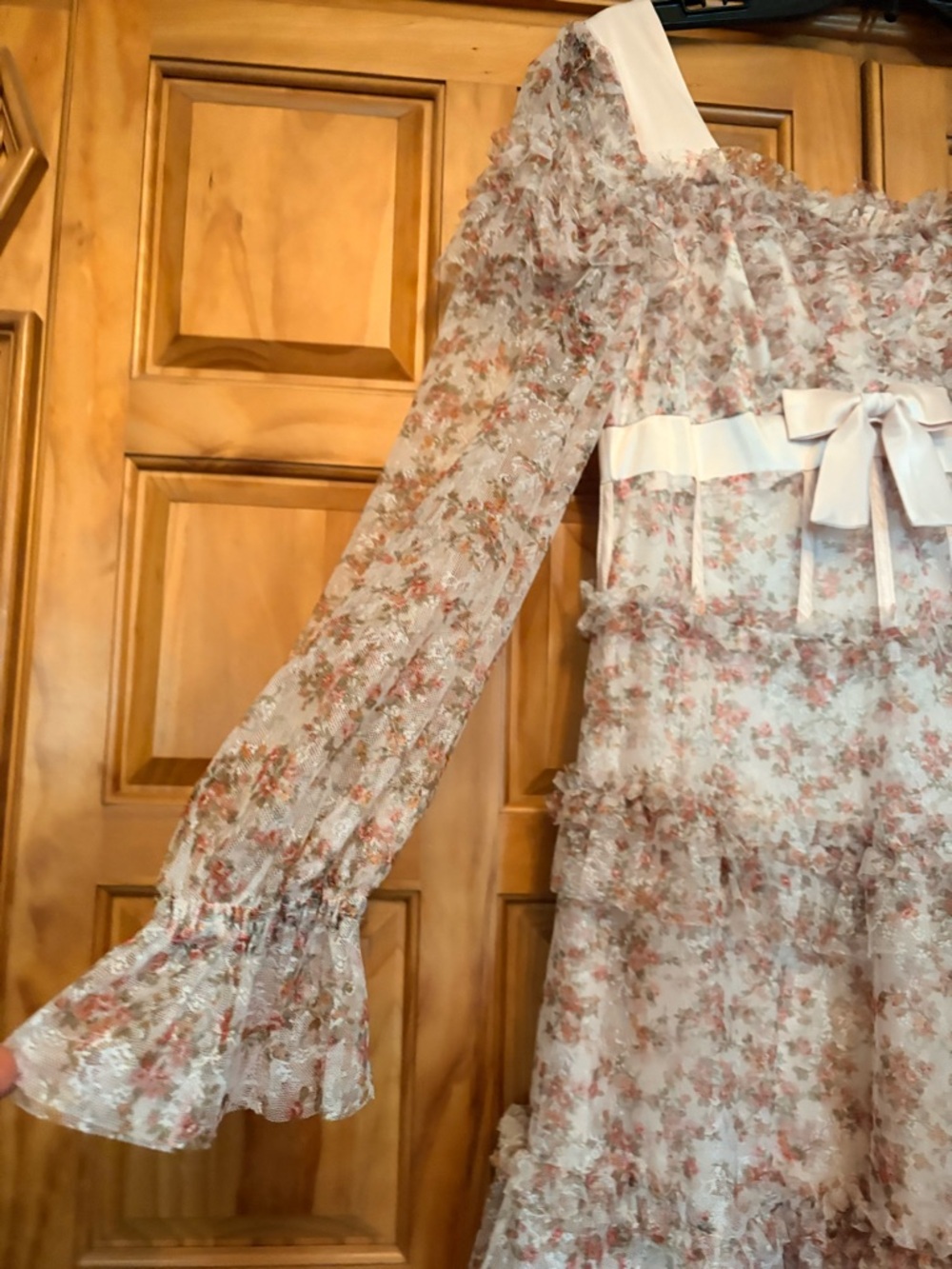 Sheer Floral Ruffle Dress with Bow
